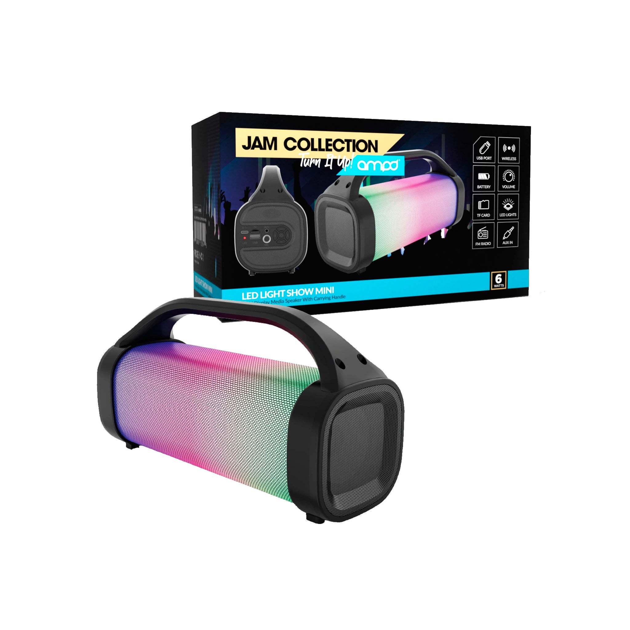 Ampd, Ampd - Led Light Show Mini Bazooka Bluetooth Speaker - Black And Led Face