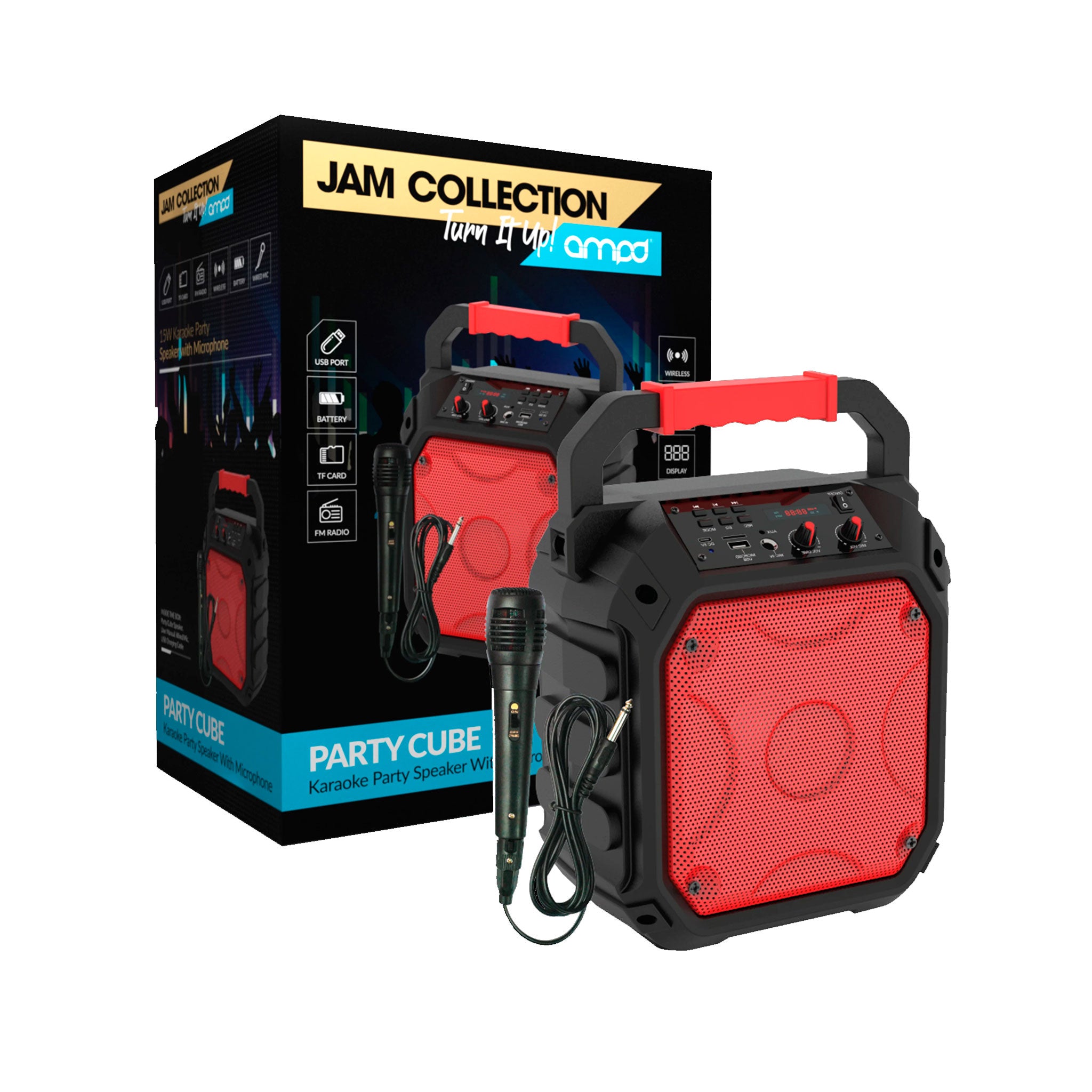 Ampd, Ampd - Party Cube 15w Karaoke Bluetooth Speaker - Red