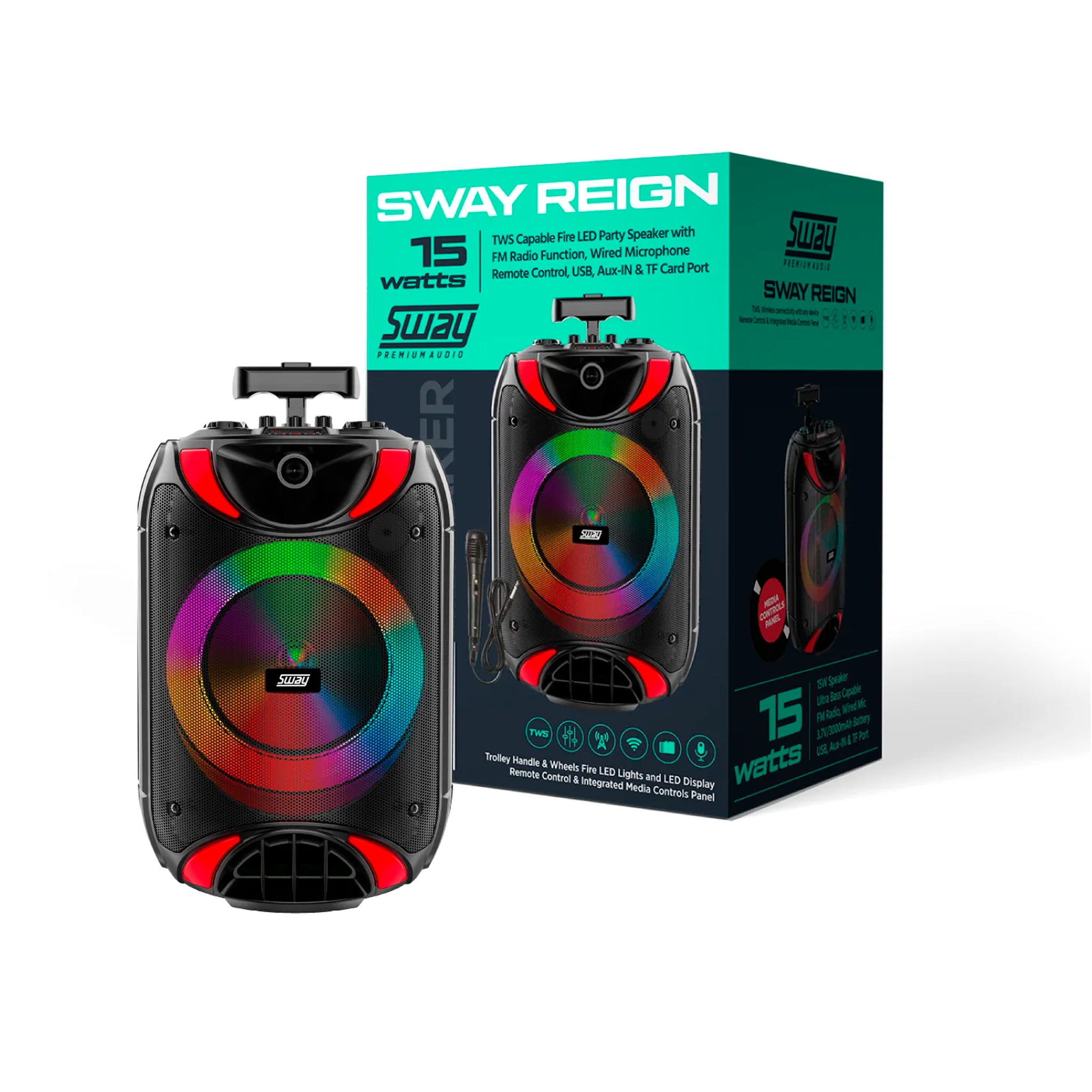 Ampd, Ampd - Sway Reign Led Bluetooth Party Speaker 15w - Black And Led Face